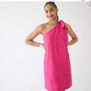 J.Crew: One-shoulder Linen Shift Dress Hot Pink